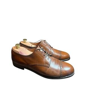 Salvatore Ferragamo Cap Toe Oxford Brown Men's Dress Shoes Size 10.5D Made Italy